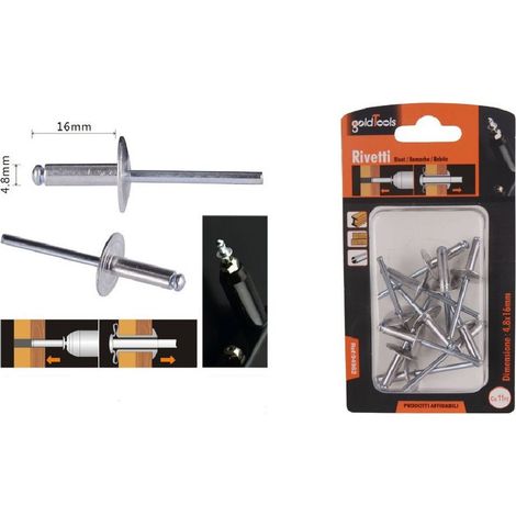 Kaela - Set 11 Pezzi Rivetti Rivetto 4.8 X 16 Mm Accessori Bricolage Ferramenta 94982 - (1/2)