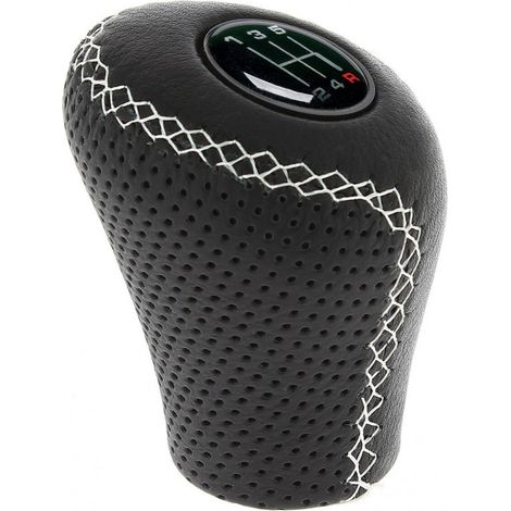 Pommeau levier vitesse cuir noir-blanc bague marche arriere + 4 pastilles - RaceSport (1/4)