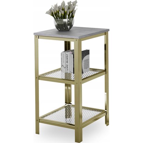 Estantería industrial de 3 niveles para sala de estar, atornillada, 40x40x80 cm, color oro y hormigón claro. (1/5)