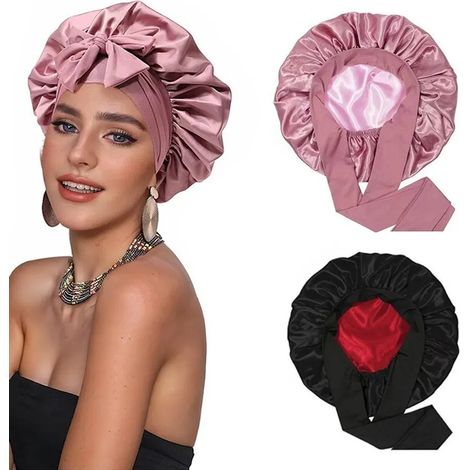 Conjunto de gorro de dormir de seda de dos piezas, reversible, se puede dar la vuelta, se puede usar como gorro para el cabello, gorro para dormir o cubrecabezas.