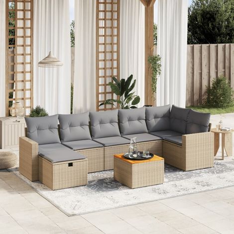 Juego de sofás jardín con cojines beige mezcla 8 pzas ratán PE vidaXL (1/4)