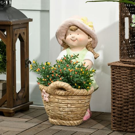 Gartenfigur 20x30x40 cm mehrfarbig aus Magnesiumoxid mit Pflanzkorb und wetterbeständiger Oberfläche (1/5)