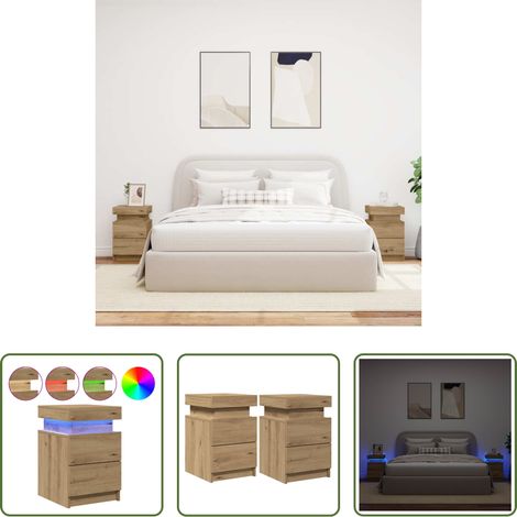 LED-Nachttisch - LED-Nachttische 2 Stk. Artisan-Eiche 35x39x55 cm Holzwerkstoff (1/5)