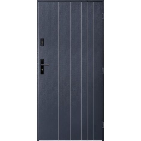 Porte d'entrée simple GUTA 90 cm anthracite - Poignée et serrure : Avec - Poussant: Gauche