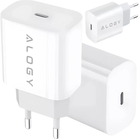 Caricabatterie da parete rapido GaN PD da 30 W USB-C per iPhone Alogy Cube bianco (1/4)