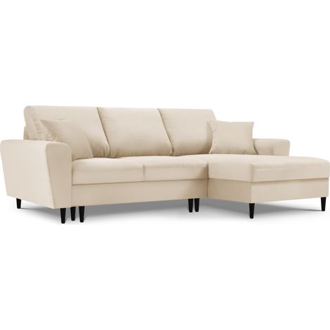 Canapé d'angle convertible + box 4 places en velours côtelé beige (1/5)