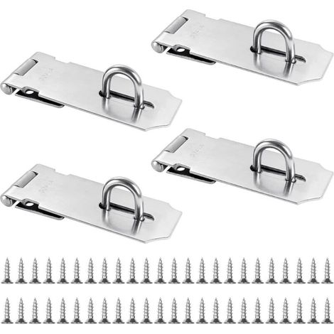 4 Pcs Fermoir 4 Pouces, Loquet de Cadenas Agrafe, Verrou de Porte en Acier Inoxydable, Avec 36 Vis pour Jardin, Portes, Armoires (Argent) (1/4)