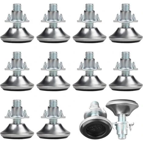Lot de 12 pieds de meubles réglables M8 x 30 mm - Pieds de nivellement réglables moyens avec plaque en polypropylène et écrou en T - Patin réglable pour table et chaise (1/5)