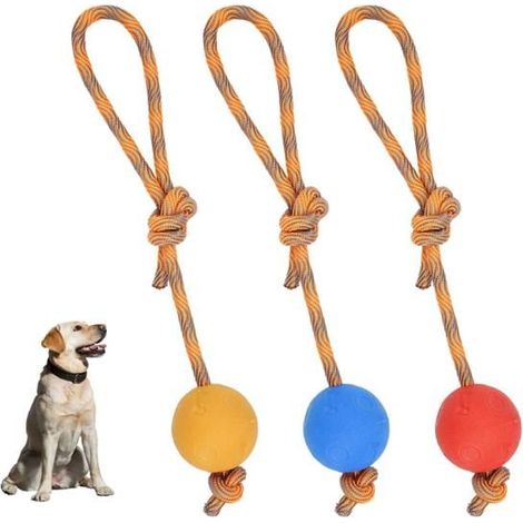 3 Pièces Balle Pour Chien Avec Corde, Jouet De Lancer De Corde, Balles En Caoutchouc, Doux Et Souple, Jouet Chien Balle Corde (1/5)