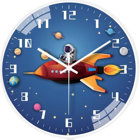 Horloge murale pour enfants à mouvement silencieux de 8 pouces(bleu)