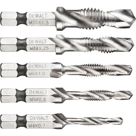 Dewalt DT50060 5pc Impact Ready Drill Taps - M4, M5, M6, M8, M10 (1/4)