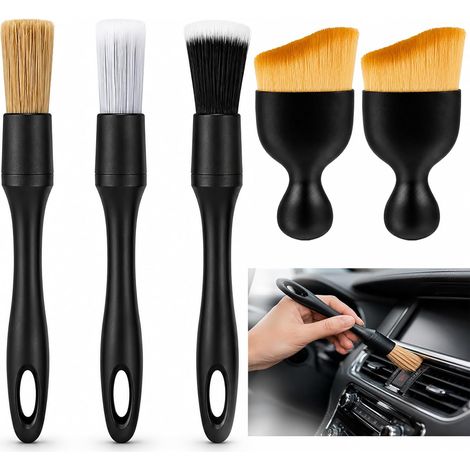 5 Pcs Pinceau Nettoyage Voiture, Brosse Nettoyage Voiture, Kit Nettoyage Voiture, Microfibre Nettoyage, sans Rayure, Detailing Auto pour La Voiture Tableau De Bord, Intérieur, Extérieur (1/5)