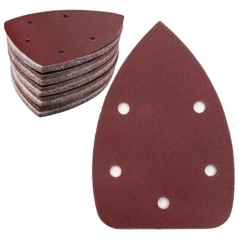 Lot de 50 feuilles de papier abrasif triangulaire, grain 240, 5 trous, papier abrasif auto-agrippant, papier abrasif delta pour ponceuse triangulaire 140 x 100 mm (1/5)