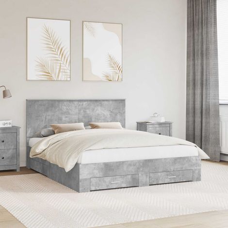 Bettrahmen mit Kopfteil Beton Grau 160 x 200 cm Holzwerkstoff