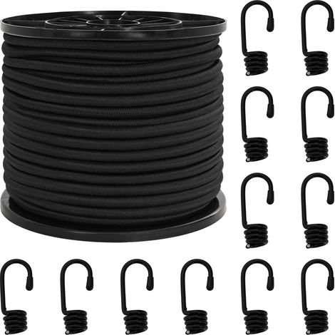 Corde élastique avec 12 crochets sandow à découper 8 mm x 10 m PP et caoutchouc noir (1/5)