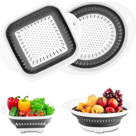 2 unidades de colador plegable de silicona, colador de cocina, colador de cocina plegable, filtros colador cesta de lavado de silicona plegable con asas para escurrir verduras, frutas y pasta (ovalado (1/5)