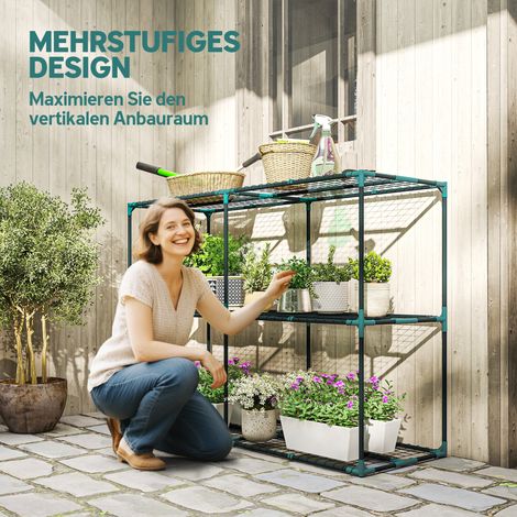 Étagère à plantes 3 niveaux 100 cm de hauteur, support en acier vert foncé, meuble à fleurs multi-niveaux (1/4)