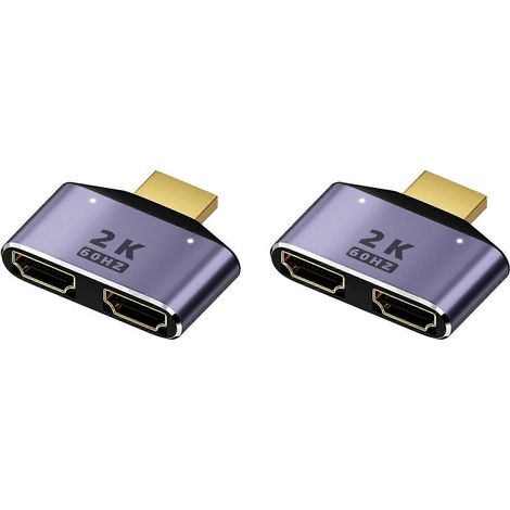 Adaptateur répartiteur HDMI compatible 2 canaux avec 1 entrée et 2 sorties, prend en charge l'affichage haute définition 2K@60Hz 2 en 1 et dispose d'un commutateur de sélection à deux voies et d'indic