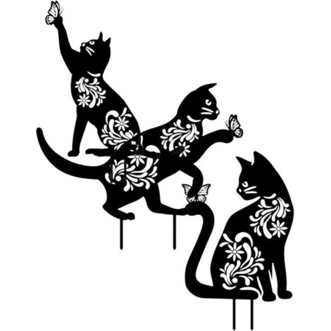 Piquets Décoratifs de Chat de Jardin en Fer Noir Lot de 3 Ornement Extérieur Créatif et Facile à Utiliser pour Pelouse et Jardin (1/5)