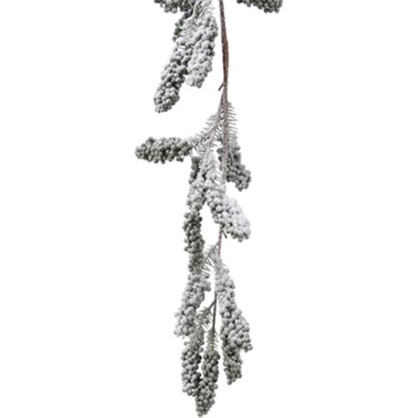 Ghirlanda bacche verdi con neve H120 cm