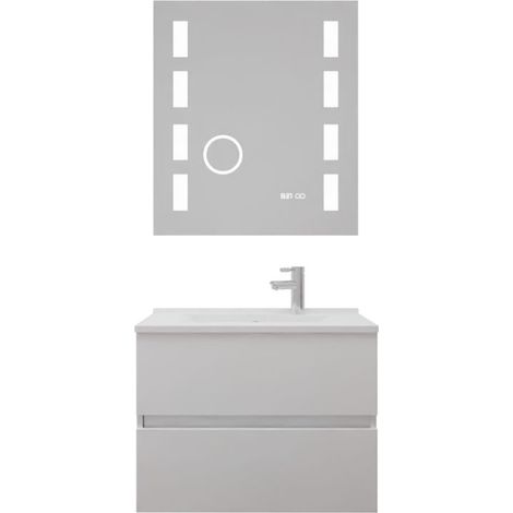 Meuble vasque ROSALY INOX 70 cm + miroir Excellence- Blanc- Plan vasque en Résine (1/5)
