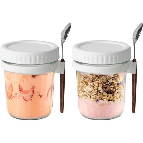 2 Gläser Overnight Oats, 350 ml / 10 oz, Glasbehälter geeignet für Müsli, Körner, Porridge, Joghurt usw. (1/4)