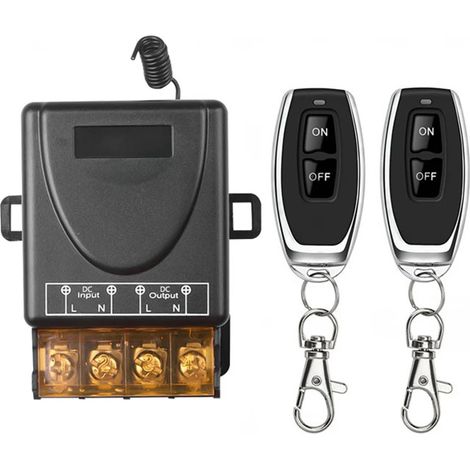 Kabelloser Fernbedienungsschalter (DC 9–72 V, 433 MHz) für Fahrzeugwasserpumpen und Fahrzeugmodifikationen – Zweikanal-Empfängerset (2 Fernbedienungen + 1 Empfänger), Schwarz