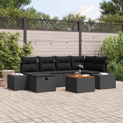 Gartensofa-set mit Kissen 7 pcs Schwarz Poly Rattan (1/5)