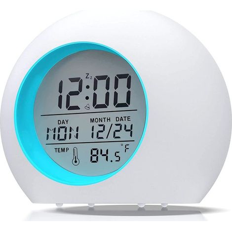 Réveil pour enfants, réveil numérique LED, veilleuse pour bébés et écoliers, 7 couleurs, calendrier rond avec thermomètre et fonction snooze (1/5)