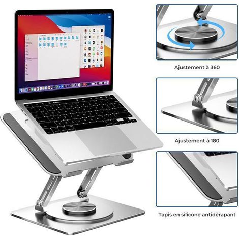 Support d\'ordinateur pliable portable, réglable à 180°, avec rotation à 360 degrés, compatible avec les PC de 11 à 17,3 pouces (1/4)