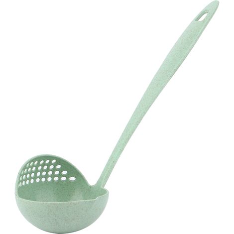 2-in-1-Suppen- und Breilöffel mit langem Griff aus Weizenstroh und integriertem Filter (Grün) (1/5)