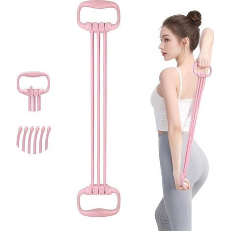 Bande de résistance en forme de 8 pour femmes, 15-90 livres (environ 6,8-40,8 kilogrammes), bande de résistance ajustable, exercice pour les bras et le dos, 6 cordes élastiques de fitness, bandes de r (1/5)
