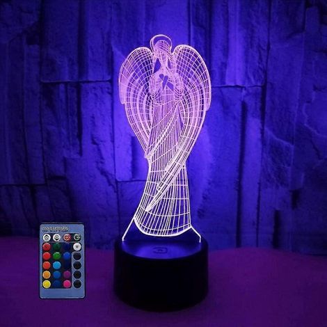 Lámpara de noche con ilusión óptica de ángel 3D, lámpara LED que cambia de color 7/16, alimentación USB, control remoto, regalo de mesa, regalos para niños, decoración, adornos de Navidad y San Valent (1/5)