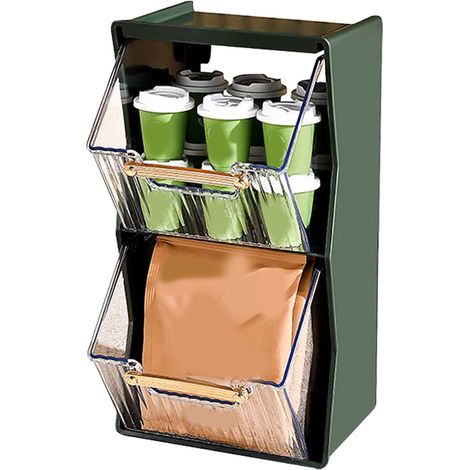 1 Rangement sachets de thé, 2 niveaux, design coulissant, matériau PET transparent, pour cuisine et salon (1/5)