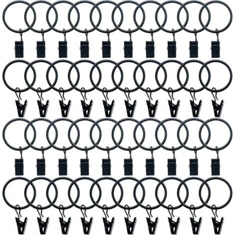40 Pièces Anneaux Rideaux Metal avec Pinces Pince pour Rideaux Diamètre Intérieur de 32mm Noir (1/4)