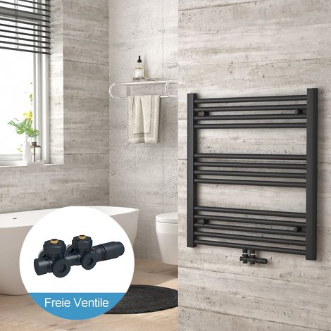 Heilmetz Radiadores toalleros de agua conexión intermedia Incluye conexiones de radiador 70x60cm Antracita Radiador + Antracita Válvula