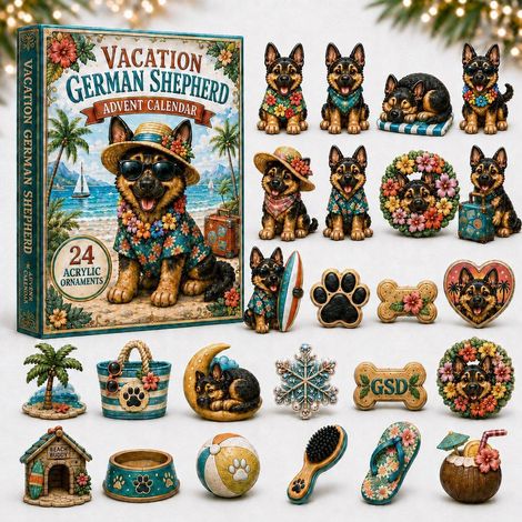 Schäferhund im Urlaub Adventskalender 2026 2D Überraschungsbox