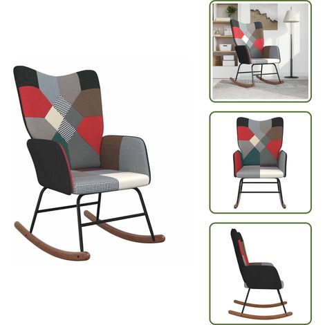 Schaukelsessel mit Hocker Patchwork Stoff - Schaukelstuhl - Patchwork Stuhl - Wohnzimmersessel - Lounge Chair - Gemütlicher Sessel (1/5)
