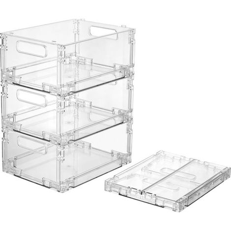 Lot de 4 Rangement Frigo avec Poignées, Pliables et Empilables, Boîtes de Organisateur Frigo Transparentes, Sans BPA, Organiseur pour Cuisines, Réfrig (1/5)