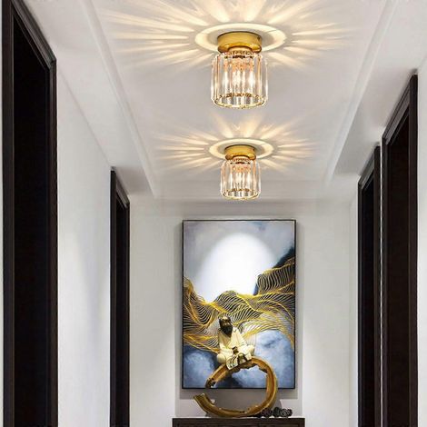 Plafonnier moderne en cristal avec abat-jour rond pour entrée, cuisine, chambre, salon (doré) (1/5)