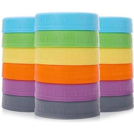 18 couvercles en plastique à ouverture standard pour bocaux Mason (compatibles avec les marques Ball, Kerr et autres) avec anneaux - Plastique coloré (1/5)