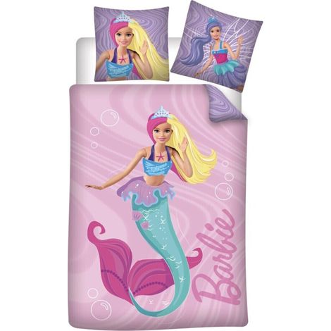 Parure de lit réversible Barbie Sirène - Rose - 140 cm x 200 cm (1/3)