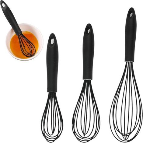 Juego de 3 batidores de huevos, Batidor de huevos de silicona, Batidor de huevos de cocina, batir y espumar, Negro 23/26/29 cm (1/5)