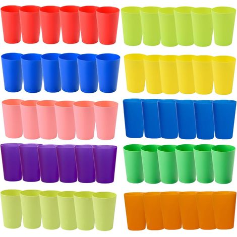60 Gobelets, Plastique, 260ml, 10 Couleurs, PP, Empilables, Enfants, Pique-nique (1/5)