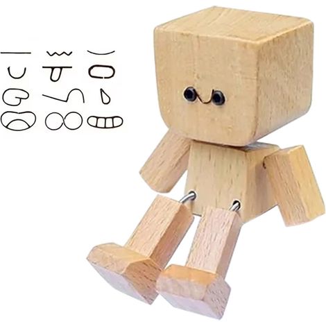 Doll En Bois À Jambes Mobiles - Figurine Décor Tableau De Bord Voiture Bureau Étagère - Avec 12 Accessoires Magnétiques - Lot De 1 (1/5)