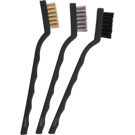 3er-Pack Mini-Drahtbürsten – Edelstahl-Messing-Nylonborsten, kleine Drahtbürsten zum Reinigen von Schweißschlacke, Schmutz und Rost (Schwarz + Gold + Silber)