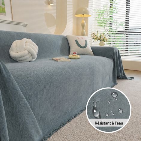 Jeté de canapé imperméable en chenille chevrons bleu 180 x 180 cm bleu 180 180cm réf 30 × 30 × 8 cm 850 g – Livraison gratuite