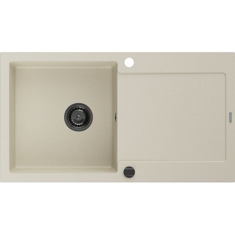 Mexen Leo Granitspüle mit einem Becken und einer Abtropffläche 900 x 500 mm, Beige, Siphon Schwarz - 6501901010-69-B (1/5)