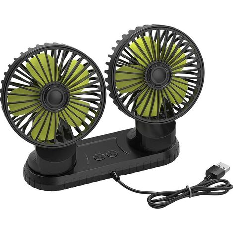 Ventilateur double tête USB 5V pour voiture, ventilateur de tableau de bord avec rotation à 360°, 3 vitesses de ventilation puissantes, ventilateur portable pour automobile, camping-car, bureau (1/5)
