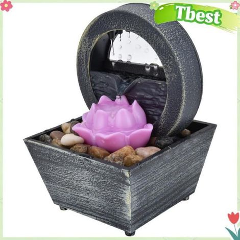Tbest Fontaine de table LED Fontaine à Eau de Table USB 3 V LED Motif Floral avec Pierres Naturelles, Fontaine piscine artificiel (1/5)